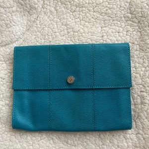Teal snakeskin clutch